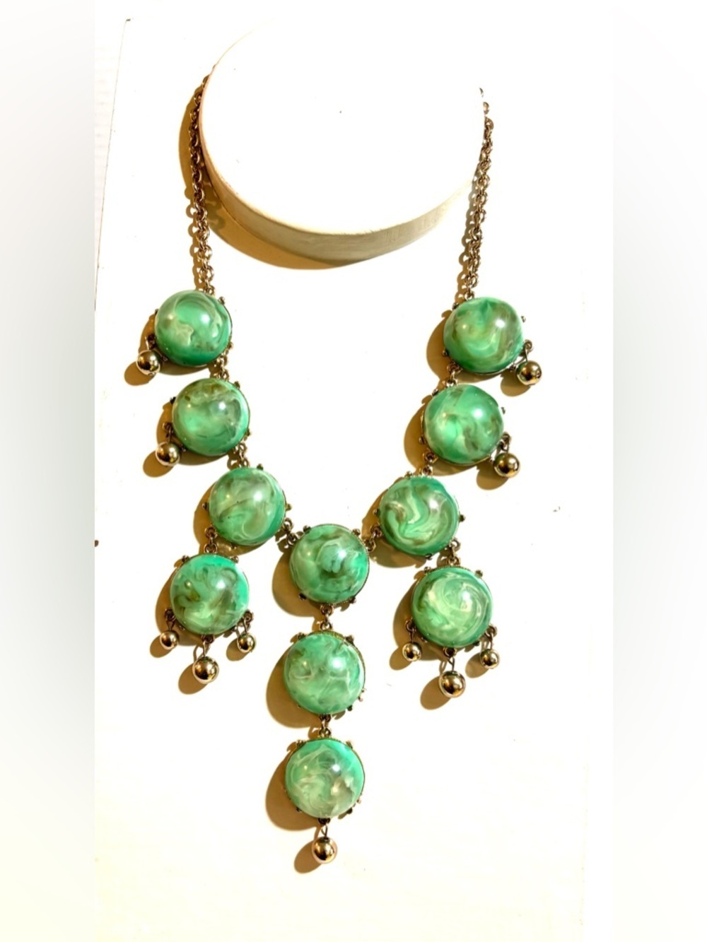 Fashion Jewelry Green Marbled Bib Necklace with Gold Accents